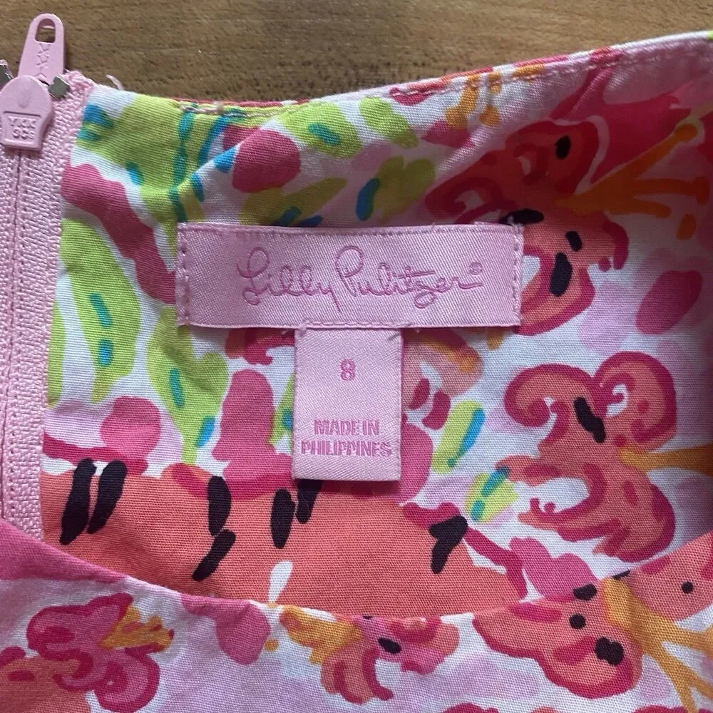 Lilly Pulitzer Little Girl’s 8 Pink Little Lilly Printed Shift Dress Tiger Cat